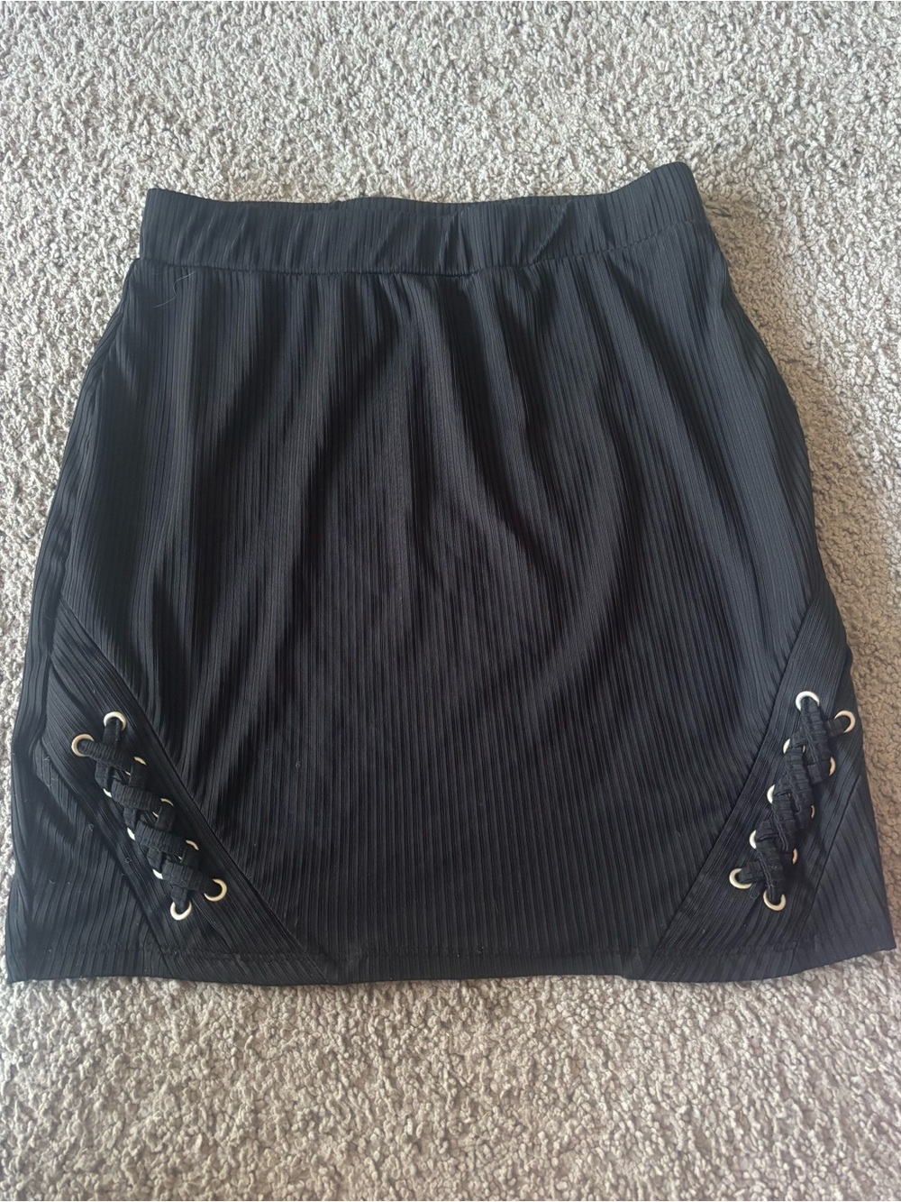 Material Girl Black Ribbed Lace-Up Mini Skirt